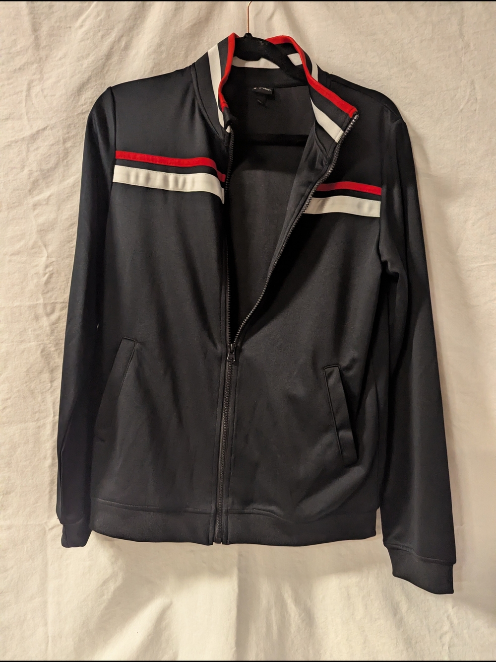 art class Black Jacket with Red and White Stripe Accent